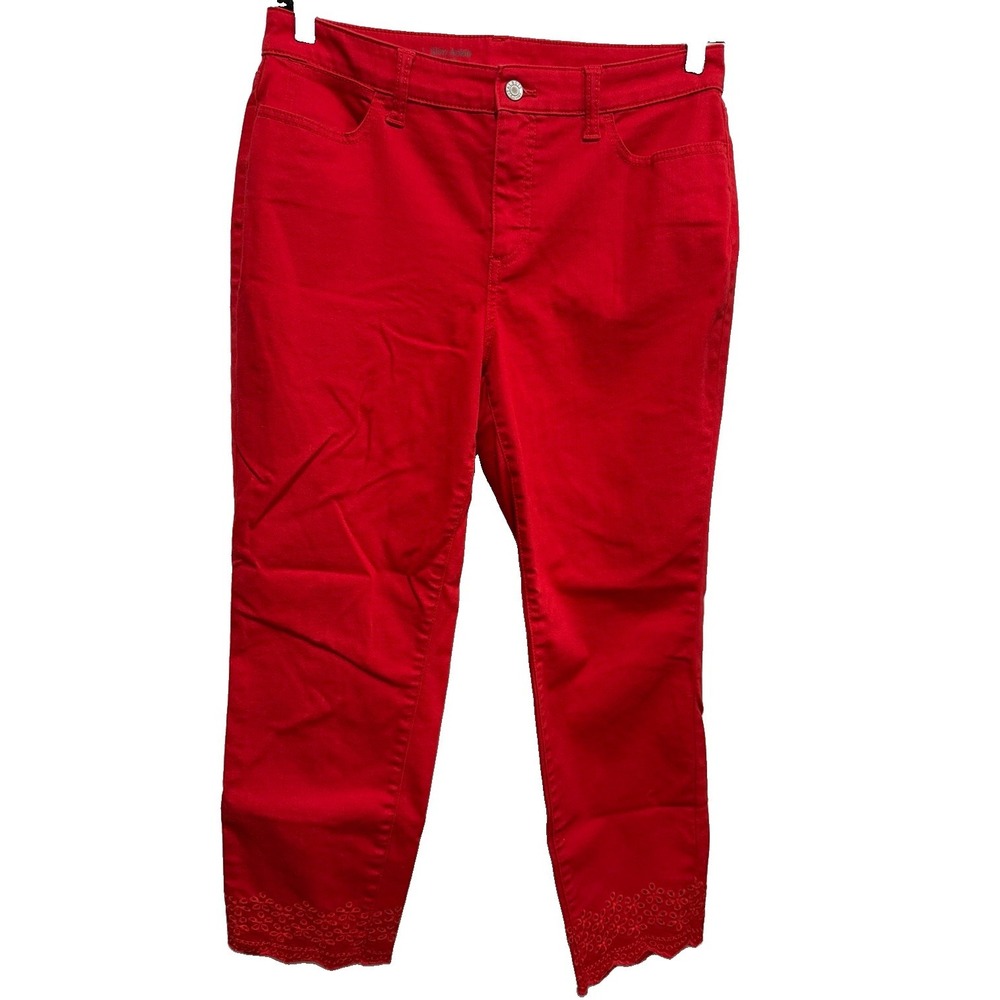 Talbots Flawless Jeans Womens 10 Red Embroidered Scallop-Hem Slim Ankle Curvy